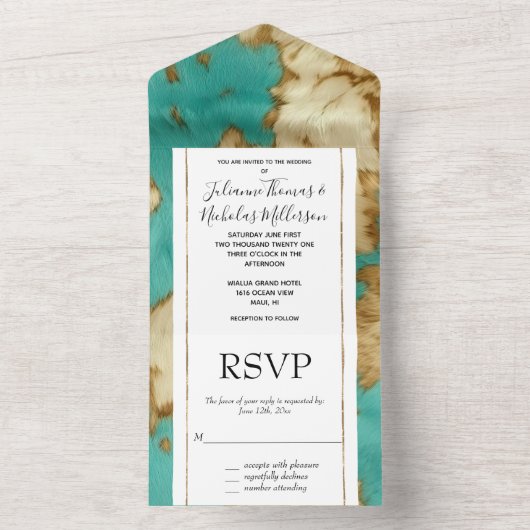 ターコイズブラウンクリームアニマルコウィドウェスタン オールインワン招待状 (内側)