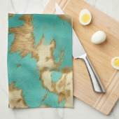 ターコイズブラウンクリームアニマルコウィドウェスタン キッチンタオル (四つ折り)