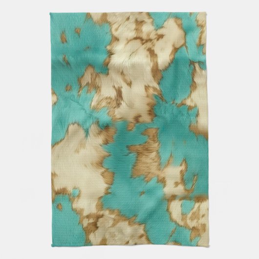 ターコイズブラウンクリームアニマルコウィドウェスタン キッチンタオル (縦)