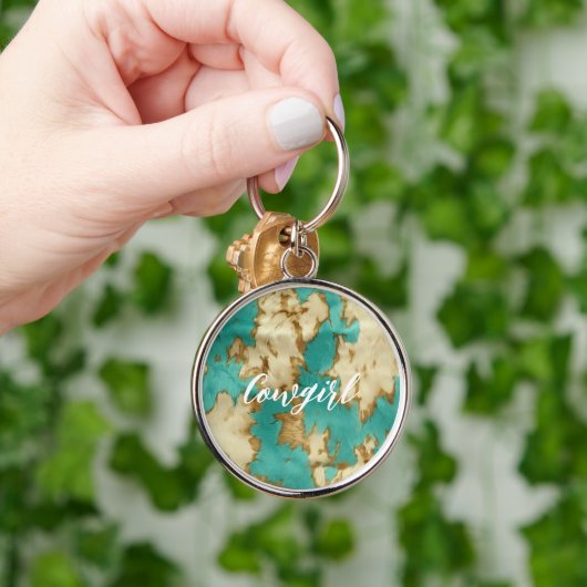 ターコイズブラウンクリームアニマルコウィドウェスタン キーホルダー (手)
