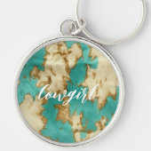 ターコイズブラウンクリームアニマルコウィドウェスタン キーホルダー (正面)