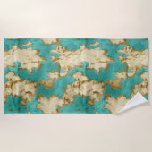 ターコイズブラウンクリームアニマルコウィドウェスタン ビーチタオル (正面)
