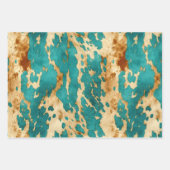 ターコイズブラウンクリームアニマルコウィドウェスタン ラッピングペーパーシート (正面2)