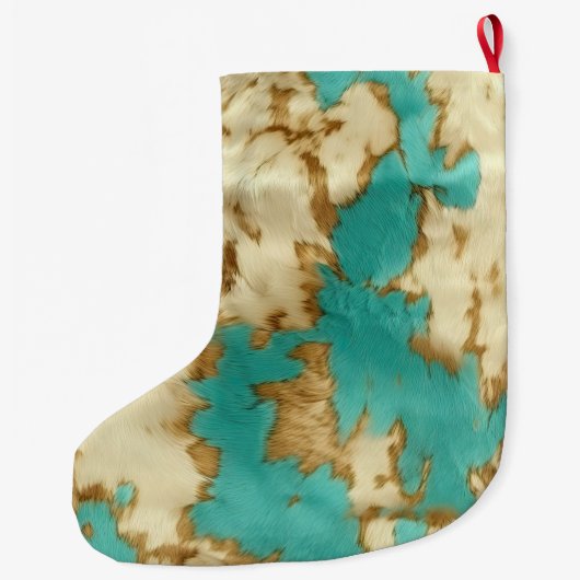ターコイズブラウンクリームアニマルコウィドウェスタン ラージクリスマスストッキング (裏面)