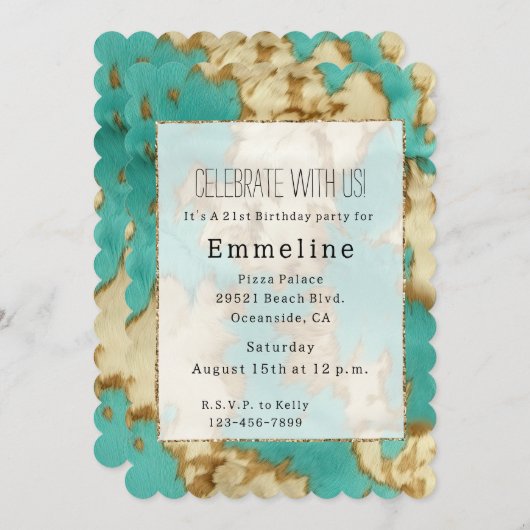 ターコイズブラウンコウィドウェスタン女性のカーボーイ 招待状 (正面/裏面)