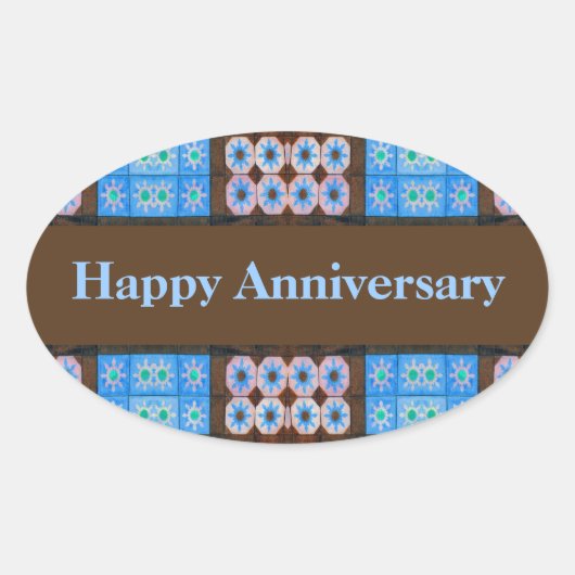 ターコイズブラウンハッピー記念日 楕円形シール (正面)