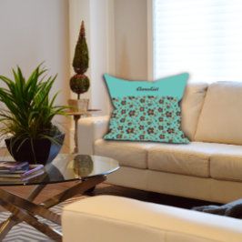 ターコイズブラウンフローラルパターンコテージコア名 クッション