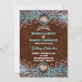 ターコイズブラウンレザーカントリーウェスタン結婚ズ 招待状 (正面)