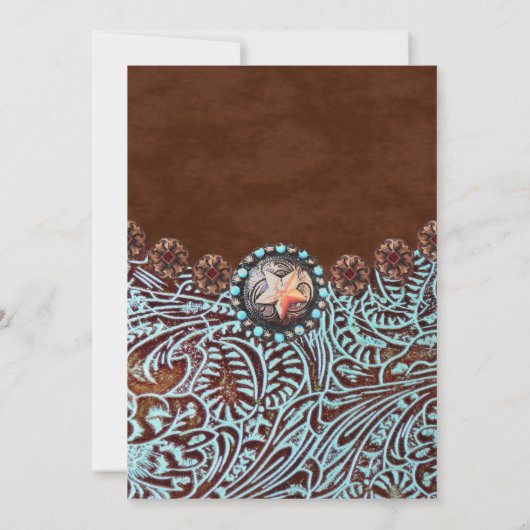 ターコイズブラウンレザーカントリーウェスタン結婚ズ 招待状 (裏面)