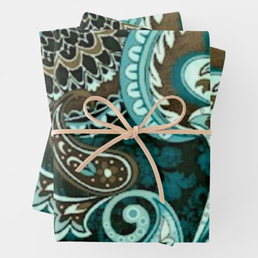 ターコイズブラウンヴィンテージペイズリー2022 ラッピングペーパーシート (インサイチュ)