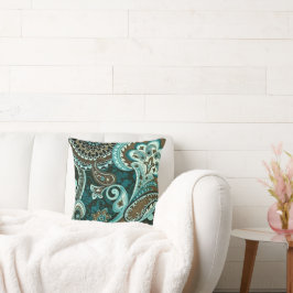 ターコイズブラウンヴィンテージペイズリー クッション