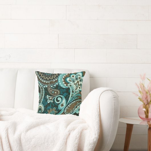 ターコイズブラウンヴィンテージペイズリー クッション (ソファ)