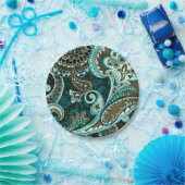 ターコイズブラウンヴィンテージペイズリー ペーパープレート (パーティー)