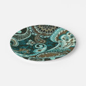 ターコイズブラウンヴィンテージペイズリー ペーパープレート (アングル)