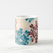 ターコイズブラウン及びレトロクリームの花 コーヒーマグカップ (中央)