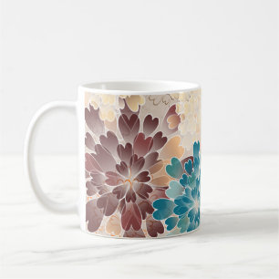 ターコイズブラウン及びレトロクリームの花 コーヒーマグカップ