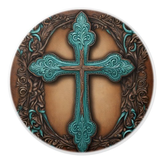 ターコイズブラウン宗教西カントリークロス セラミックノブ (正面)