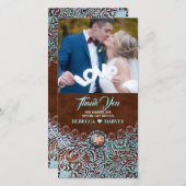 ターコイズブラウン結婚カントリー感謝していズユー サンキューカード (正面/裏面)