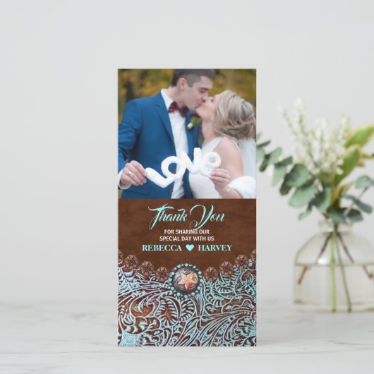 ターコイズブラウン結婚カントリー感謝していズユー サンキューカード (スタンド正面)