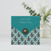 ターコイズブラウン フルール ド リス 40歳の誕生日パーティー 招待状 (スタンド正面)