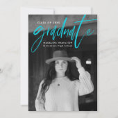 ターコイズブラシスクリプト4写真卒業 案内状 (正面)