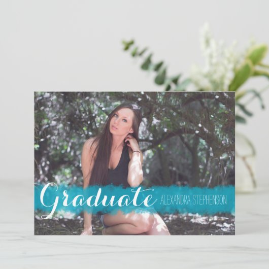 ターコイズブラシストローク卒業パーティーの写真 招待状 (スタンド正面)