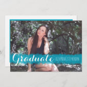 ターコイズブラシストローク卒業パーティーの写真 招待状 (正面/裏面)