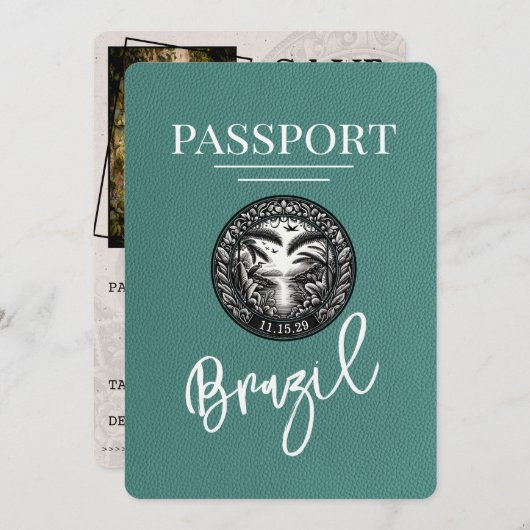 ターコイズブラジルのパスポート日付の保存 セーブザデート (正面/裏面)