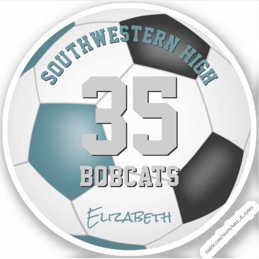 ターコイズブラックのチームカラー子供サッカーバンクエットプレゼント シール (正面)