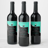 ターコイズブラックウェーブシルバーかわいいハート製品ラベル ワインラベル (ボトル)