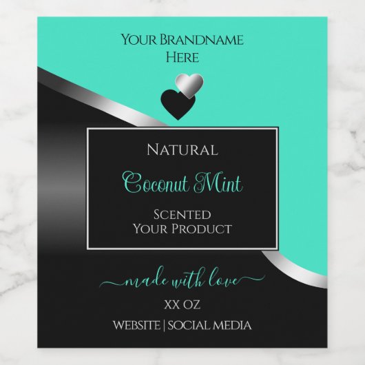 ターコイズブラックウェーブシルバーかわいいハート製品ラベル ワインラベル (シングルラベル)