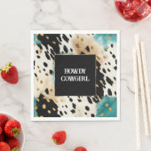 ターコイズブラッククリーム金ゴールドウエスタン女性のカーボーイコウィド スタンダードランチョンナプキン (インサイチュ)