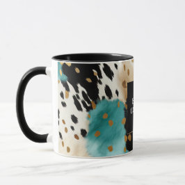 ターコイズブラッククリーム金ゴールドウエスタン女性のカーボーイコウィド マグカップ