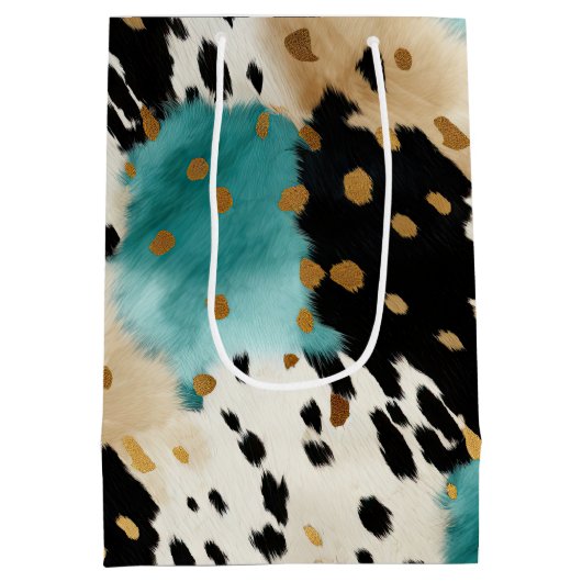 ターコイズブラッククリーム金ゴールドウエスタン女性のカーボーイコウィド ミディアムペーパーバッグ (裏面)