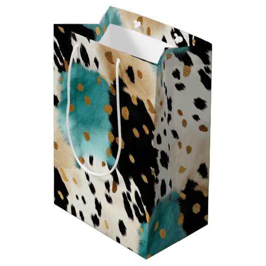 ターコイズブラッククリーム金ゴールドウエスタン女性のカーボーイコウィド ミディアムペーパーバッグ (裏面アングル)