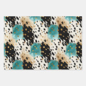 ターコイズブラッククリーム金ゴールドウエスタン女性のカーボーイコウィド ラッピングペーパーシート (正面)