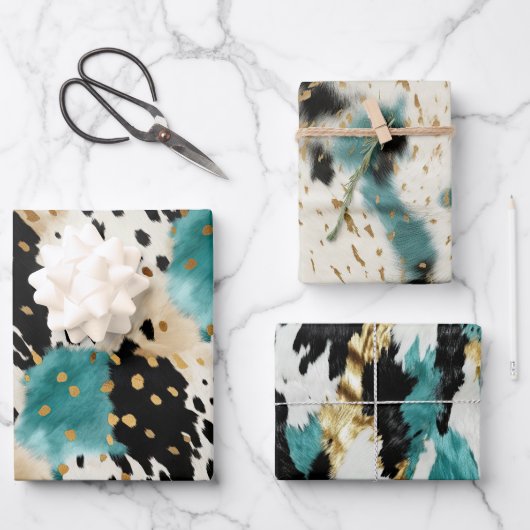 ターコイズブラッククリーム金ゴールドウエスタン女性のカーボーイコウィド ラッピングペーパーシート (正面)