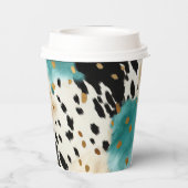 ターコイズブラッククリーム金ゴールドウエスタン女性のカーボーイコウィド 紙コップ (裏面)