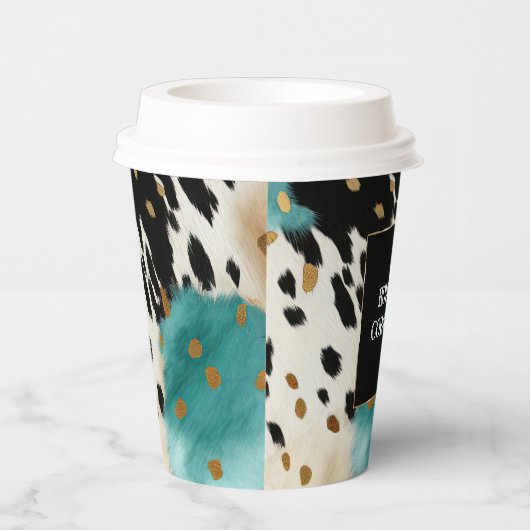 ターコイズブラッククリーム金ゴールドウエスタン女性のカーボーイコウィド 紙コップ (右)