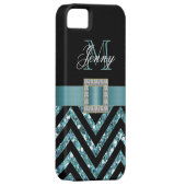 ターコイズブラックシェブロングリッター ガーリー Case-Mate iPhoneケース (裏面/右)