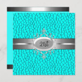 ターコイズブラックシルバージュエル21歳の誕生日パーティー 招待状 (正面/裏面)