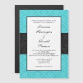 ターコイズブラックダマスク磁気結婚式の誘い マグネット招待状 (正面/裏面)