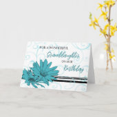 ターコイズブラックフラワーズグランドドーター誕生日 カード (黄色い花)