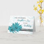 ターコイズブラックフラワーズドーターインロー誕生日 カード (黄色い花)
