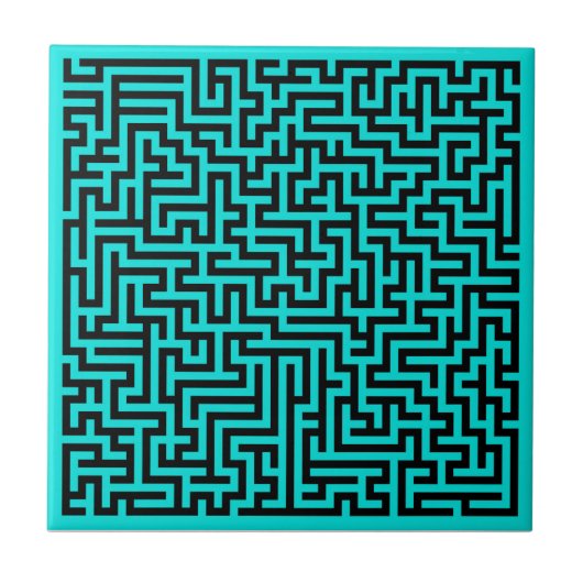 ターコイズブラック迷路ライン タイル (正面)