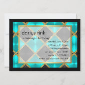 ターコイズブラック金ゴールド誕生日パーティーの招待 招待状 (正面)