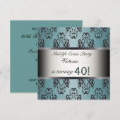 ターコイズブラック40歳誕生日パーティー招待状 招待状 (正面/裏面)