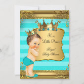 ターコイズブルネットベビーシャワープリンス男の赤ちゃん 招待状 (正面)