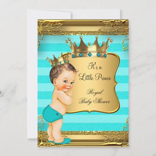 ターコイズブルネットベビーシャワープリンス男の赤ちゃん 招待状 (正面)