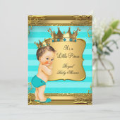 ターコイズブルネットベビーシャワープリンス男の赤ちゃん 招待状 (スタンド正面)